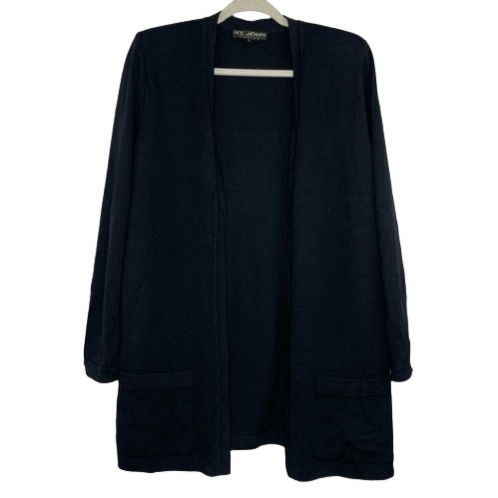 St. John Basics black cardigan faux pockets size Medium